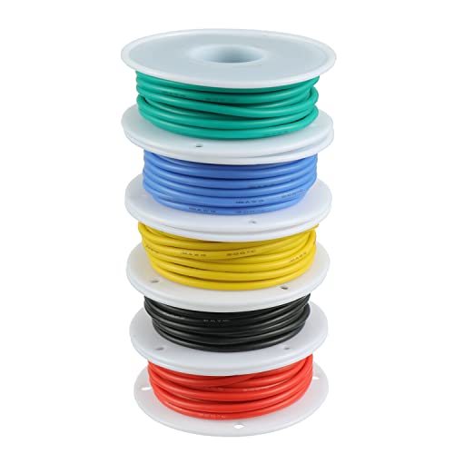 BOJACK 18 AWG Flexible Silicone Wire Electric Wire Hook up Wire Kit 300V Cables with Plus 20 φ3mm Heat Shrink Tubings and a Mini Wire Stripper(5 Colors 16.4Ft Each Color, 18AWG) - size: 18 AWG Silikondraht