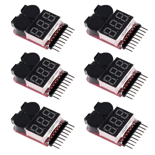 6pcs Lipo Battery Checker RC Battery Low Voltage Buzzer Alarm Voltage Tester Monitor for 1-8S Lipo Life LiMn Li-ion Battery