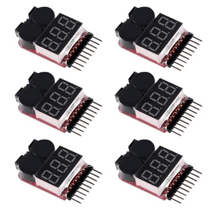 6pcs Lipo Battery Checker RC Battery Low Voltage Buzzer Alarm Voltage Tester Monitor for 1-8S Lipo Life LiMn Li-ion Battery