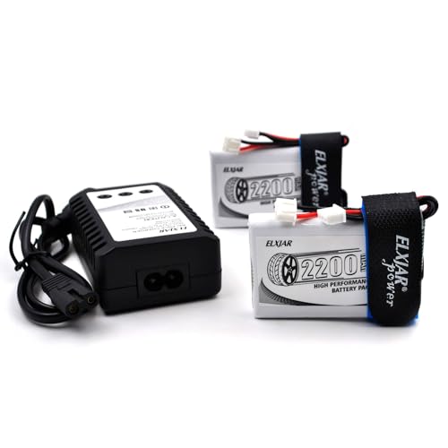(2-Pack) 7.4V 2200mAh 8C Li-Po Battery for FrSky Taranis Q X7, X7S | 2S rechargeable battery for ACCST RC transmitters and remote controllers; includes B3 balance charger. Size: 77 x 44 x 11mm.