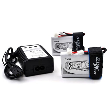 (2-Pack) 7.4V 2200mAh 8C Li-Po Battery for FrSky Taranis Q X7, X7S | 2S rechargeable battery for ACCST RC transmitters and remote controllers; includes B3 balance charger. Size: 77 x 44 x 11mm.