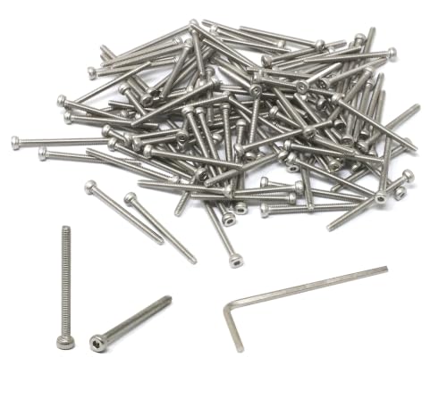 iexcell 100 Pcs M2 x 25mm Thread Pitch 0.4 mm Stainless Steel 304 Hex Socket Head Cap Screws Bolts, Bright Finish, with Hex Key Spanner - size: M2 x 25mm