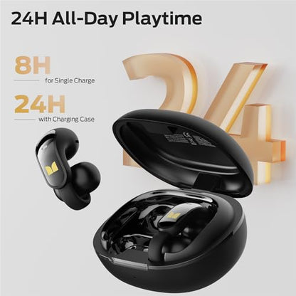Monster AC228 Open Ear Headphones, 24-Hour Battery Life, IPX5 Water Resistant, Bluetooth 6.0, All-Day Comfort Fit, Wireless Clip on Earbuds Running & Cycling