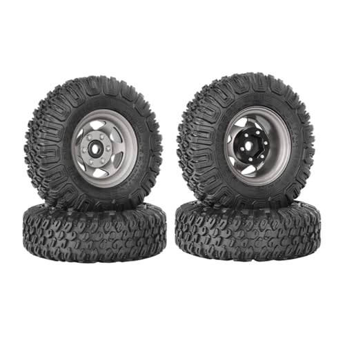 4PCS RC Car 1.55 Inch Tyres Aluminum Alloy Metal Beadlock Wheel Rim and Rubber Tires for 1/10 RC Crawler Car for Axial AX90069 D90 TF2 Tamiya CC01 LC70 MST JIMNY(85mm-6Spoke Grey) - color: 85mm-6spoke Grey