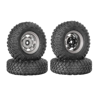 4PCS RC Car 1.55 Inch Tyres Aluminum Alloy Metal Beadlock Wheel Rim and Rubber Tires for 1/10 RC Crawler Car for Axial AX90069 D90 TF2 Tamiya CC01 LC70 MST JIMNY(85mm-6Spoke Grey) - color: 85mm-6spoke Grey