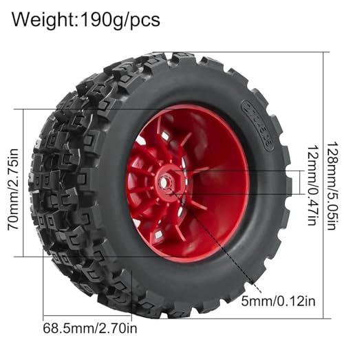 RC Car Repair Kit 1/10 RC Car 2.8-Inch Large MX28 Tread Off-Road Rubber Tires Plastic Rims 12Mm Coupling Upgrade Modify Decoration Parts - color: Red