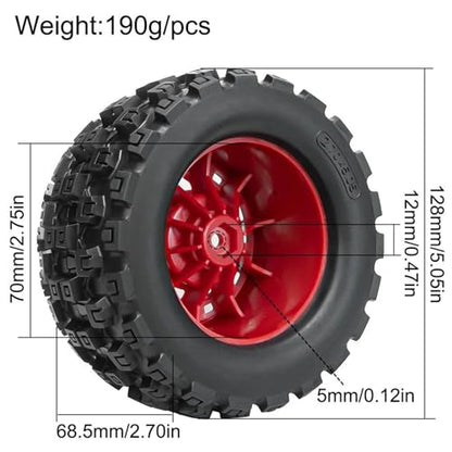 RC Car Repair Kit 1/10 RC Car 2.8-Inch Large MX28 Tread Off-Road Rubber Tires Plastic Rims 12Mm Coupling Upgrade Modify Decoration Parts - color: Red