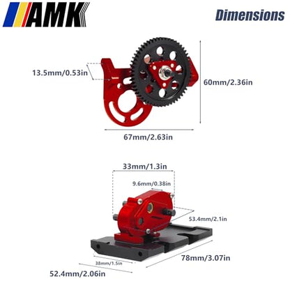AMK 1/10 Scale Transmission Kit OD Transfer Case Gearbox with 30% Overdrive Gear Box 3Pcs Driveshafts for RC Crawler Axial SCX10 II Element Enduro DIY LCG Chassis (Red) - color: Red