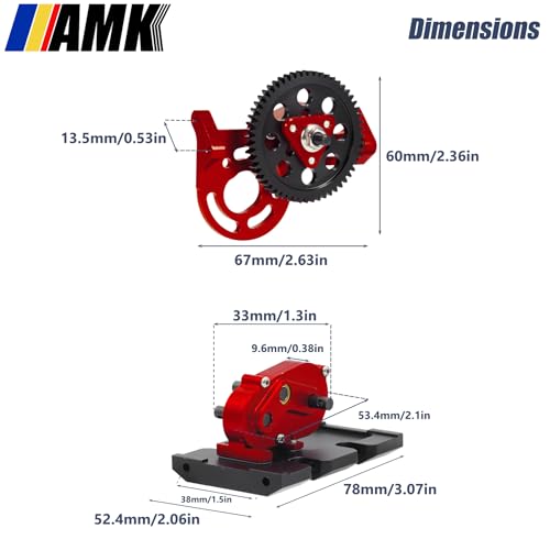 AMK 1/10 Scale Transmission Kit OD Transfer Case Gearbox with 30% Overdrive Gear Box 3Pcs Driveshafts for RC Crawler Axial SCX10 II Element Enduro DIY LCG Chassis (Red) - color: Red