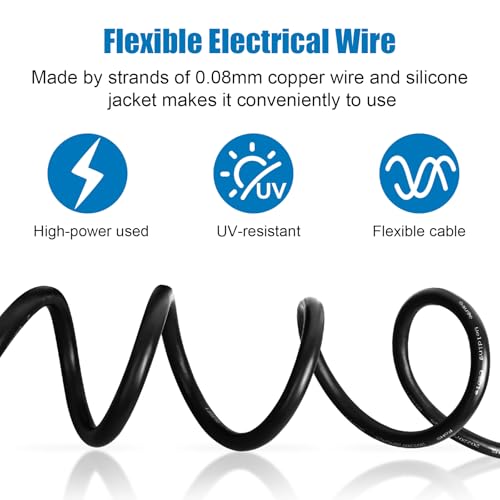 10 Gauge Silicone Wire (2 PCS) 10 FT Red + 10 FT Black Tinned Copper Core, Flexible 10 AWG High Temp Wire for Battery, Automotive, Solar, RC Car, Drones etc. - size: 10 AWG 10FT