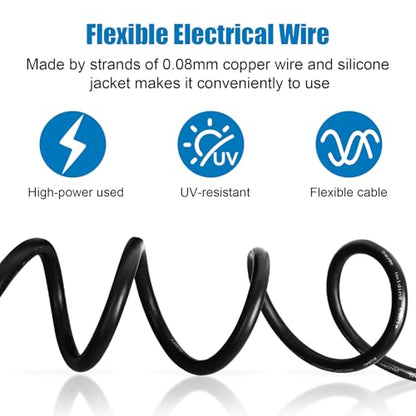 10 Gauge Silicone Wire (2 PCS) 10 FT Red + 10 FT Black Tinned Copper Core, Flexible 10 AWG High Temp Wire for Battery, Automotive, Solar, RC Car, Drones etc. - size: 10 AWG 10FT