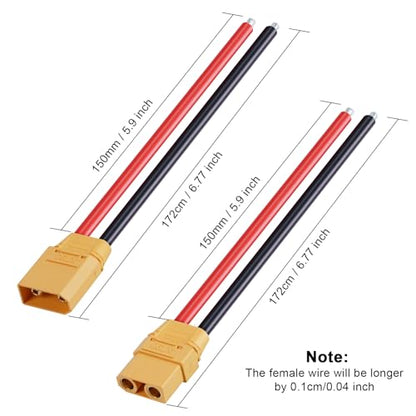 3 Pairs XT90 XT90H Connector Plug Cable, XT90H Plug Male and Female Connector 150mm 10AWG Silicon Wire for RC Lipo Battery FPV Racing Drone Car Boat - size: XT90H-15cm 10AWG