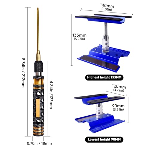 RC Hex Driver Set & RC Car Repair Work Stand Repair Tool Set 360 Degree Rotation for 1/8 1/10 1/12 1/16 1/18 RC Crawler Truck Buggy Rally (Blue) - color: Blue
