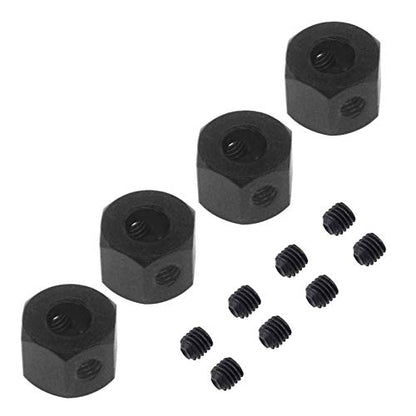 4Pack 12mm Metal Wheel Hex Hub Adapter Connector Compatible with WPL B14K C-14 C-24 1/16 MN-D90 MN-D90K MN45 MN99 1/12 RC Car Truck (Black) - color: Black