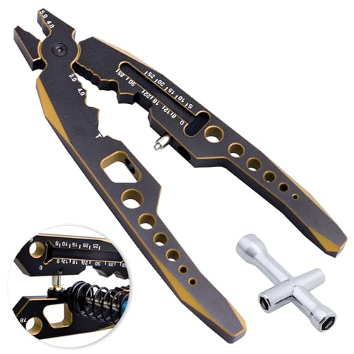 Multi-Function RC Shock Pliers Shocks Rod End Clamp Tool for RC Car Repairs and T-Plug/Banana Plug Welding (Black-Gold)