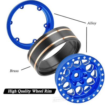 1.3" Beadlock Wheel Tires Set for 1/18 1/24 SCX24 TRX4M RC Crawler Car,Alloy RC Wheel Rims Brass Coating Rings All Terrain RC Tires,Navy Blue - color: Navy Blue(4pcs)