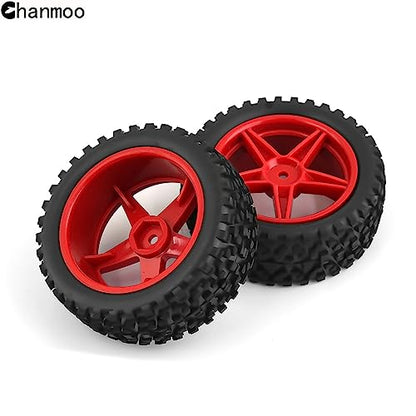 1/10 RC Off Road Tires and Wheels Rims 12mm Hex Set Front and Rear 87mm Rubber Buggy Tyres Foam Inserts for 1:10 Off-Road Car HSP Kyosho HPI Tamiya HSP 94107 94166 94106 94155 4PCS (Red) - color: Red