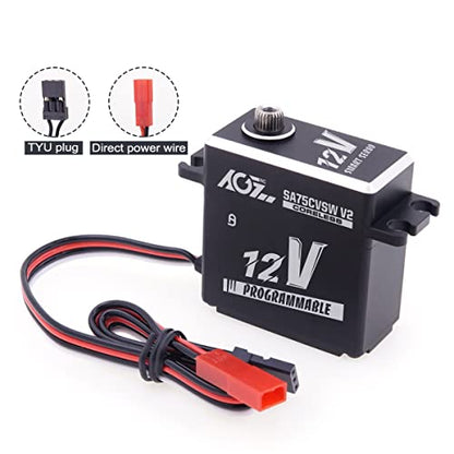 AGFRC SA75CVSW V2 45KG 12V Waterproof Servo for 1/8 RC Cars | 0.090Sec/60° @12V, Programmable, Coreless motor, Full Metal Gear, 180°, Fits 1/10 & 1/8 RC Cars/Trucks/Crawlers