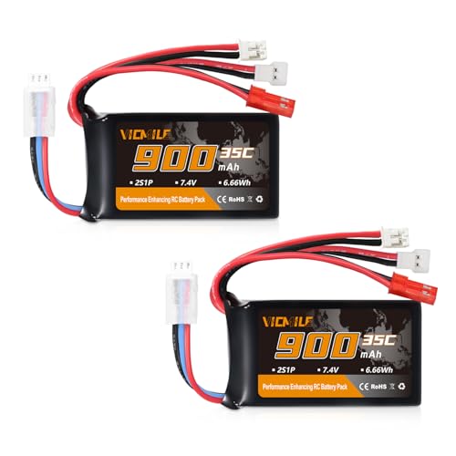 SCX24 Battery 7.4V 900mAh Lipo Battery 2S 35C(Burst 70C) FCX24 Battery with PH2.0&JST&Molex Plug Fit for FMS SCX24 RC Car WLtoys A949 A959 A969 A979 K929 Most 1/10 1/16 1/18 1/24 RC Car Truck - style: 2PACK