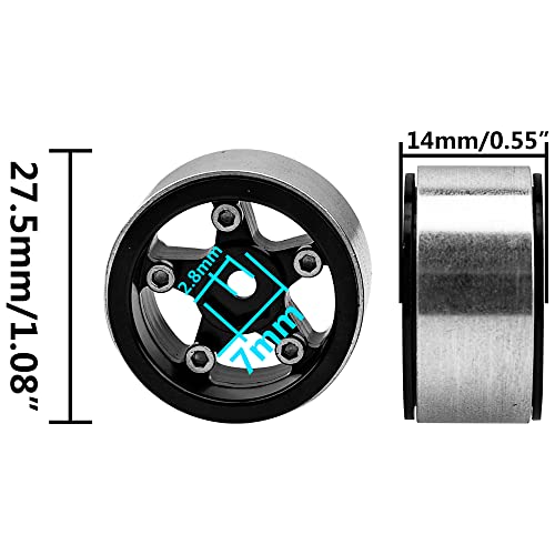 ShareGoo 4Pcs 1.0 Beadlock Wheel Rims 7mm Hex Wheel Hubs Compatible with Axial SCX24 Gladiator Deadbolt Bronco C10 JLU 1/24 RC Crawler Upgrade Parts
