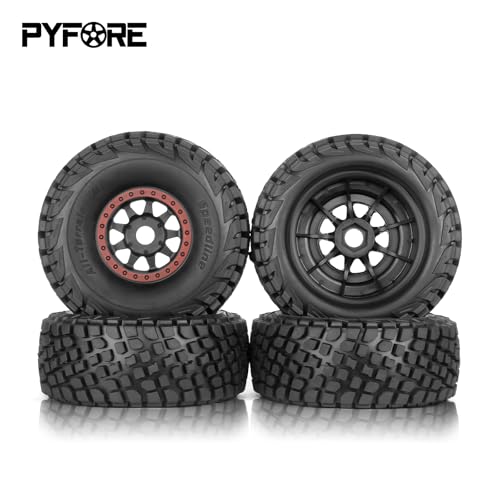 1/7 Mojave Desert Short Course Truck Tires Wheel Compatible with TRAXXAS UDR Off-Road Buggy Tire 17MM Adapter Wearable FS 336184 RC Model Car (red) - color: Red