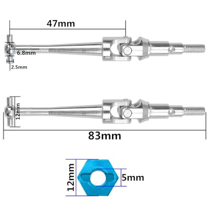 ShareGoo Steel CVD Drive Shaft Dogbone w/Hex Wheel Hubs Hex Adapter Compatible with MJX Hyper Go 16207 16208 16209 16210 H16BM H16GT H16DR H16 1/16 RC Car (Silver) - color: Silver