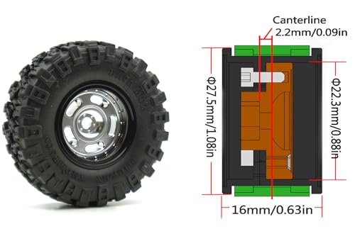 Rc 1.0 Beadlock Wheel Tires Set -2mm Offset Wheel Rims for 1/18 1/24 RC Crawler Car Axial SCX24 AX24 TRX4M FCX24 Upgrade TW1002 (Silver Black) - color: Silver Black