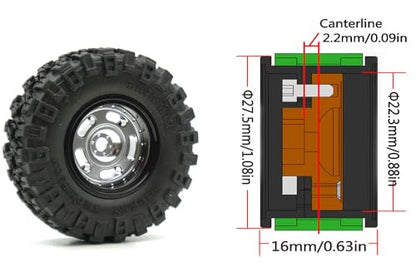 Rc 1.0 Beadlock Wheel Tires Set -2mm Offset Wheel Rims for 1/18 1/24 RC Crawler Car Axial SCX24 AX24 TRX4M FCX24 Upgrade TW1002 (Silver Black) - color: Silver Black