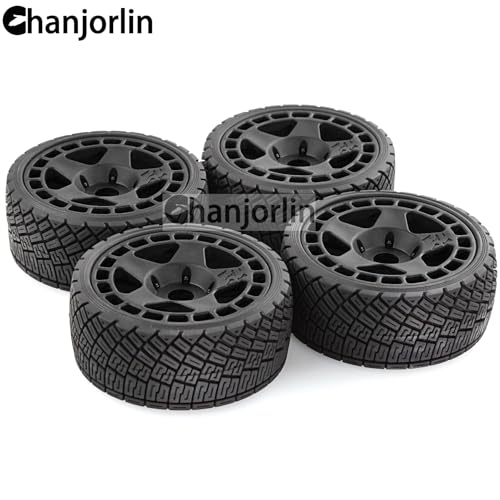 1/8 1/7 RC On Road Tires And Hard Plastic Rally Racing Wheels 17mm Hex Touring Tyres OD 3.94'' For 1:8 1:7 Street Drift Car ARRMA Losi Kyosho GT2 W10 Tamiya HPI WR8 HSP 4PCS (Black) - color: Black