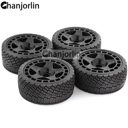 1/8 1/7 RC On Road Tires And Hard Plastic Rally Racing Wheels 17mm Hex Touring Tyres OD 3.94'' For 1:8 1:7 Street Drift Car ARRMA Losi Kyosho GT2 W10 Tamiya HPI WR8 HSP 4PCS (Black) - color: Black