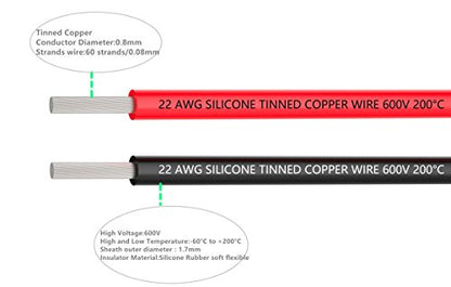 TUOFENG 22 AWG Silicone Wire Kit - 20ft | 10ft Black/Red, Hook Up Cable - size: 22 AWG 2 Colors Silicone Wire 20ft