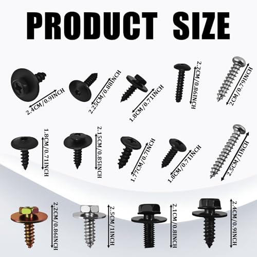 14 Size Automotive Screws Fender Liner Bolts, Metal Body Bumper Screw Splash Shield Fastener Rivet Repair Kit Car Push Retainer Clip with Phillip Round Head Self Tapping Screw Assortment（160PCS）