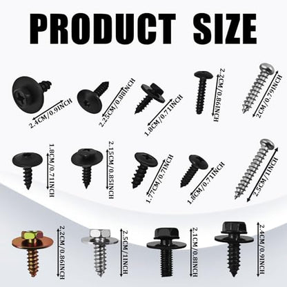 14 Size Automotive Screws Fender Liner Bolts, Metal Body Bumper Screw Splash Shield Fastener Rivet Repair Kit Car Push Retainer Clip with Phillip Round Head Self Tapping Screw Assortment（160PCS）