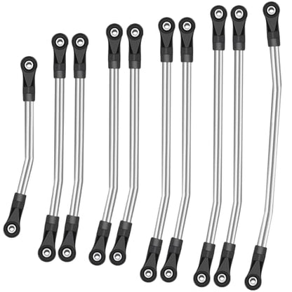 313mm/324mm Metal Link Set Linkage Steering Rod with Nylon End Kit for 1/10 RC Crawler Car Compliable with Axial SCX10 SCX10II 90046 (324mm)