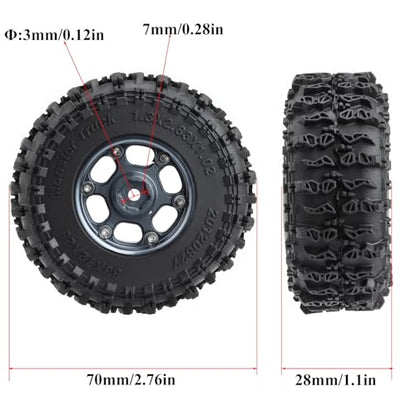 1.3" Wheel Tires Set, Beadlock Wheel Rims with Swamp Claw Mud Terrain Rubber Tires 70 * 27mm for 1/18 TRX4M 1/24 SCX24 FCX24 RC Crawler Car,Type E,Silver