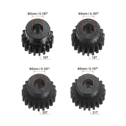 HARFINGTON 32P Hardened Pinion Motor Gear Set 4pcs 18T 19T 20T 21T Fit 5mm RC Motor Shaft 0.8 Metric Pitch 32 Pitch Gears for RC Car, with Hex Key
