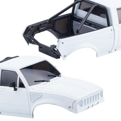 DJX SCX24 Body Shell with Bed Rack for Axial SCX24 C10 Bronco Wrangler Base Camp 1/24 RC Crawler Car (White) - color: White