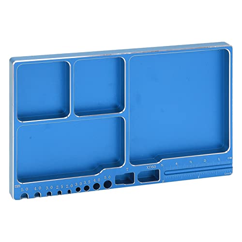 RC Magnetic Tray, 16x10x1.1cm Universal Aluminium Alloy Screw Tray RC Model Repair Tool Tray with Magnetic Pad for RC Trucks (Blue) - color: Blue