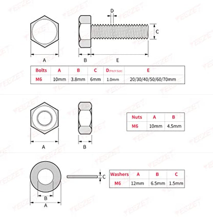 144Pcs Grade 8.8 M6 Hex Head Screws Bolts and Nuts Flat & Lock Washers Assortment Kit 20mm 30mm 40mm 50mm 60mm 70mm - color: M6--36Sets Bolts and Nuts Kit