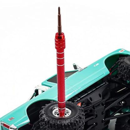 1/30 RC Screwdrivers Set H1.3 Hex T4 Plum Phillips 1.5mm 2.0mm Precision Bits With M2 Nuts Screw Driver Repair Tool Kit For 1:30 1:32 Crawler Car Axial SCX30 0.7" Tires Wheels (Red) - color: Red