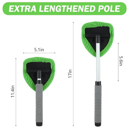 8 Pcs Car Window Cleaner Kit Triangle Shape Include Windshield Cleaning Tool with Extendable Handle 5 Microfiber Bonnets 1 Car Ventilation Brush 1 Empty 50ml Spray Bottle Glass Wiper Kits, Green - color: Green