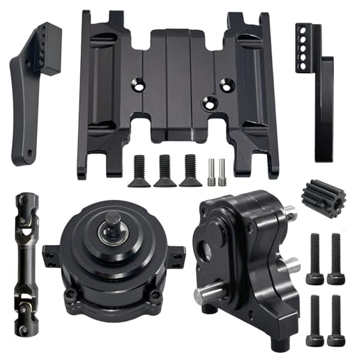 Front Planetary Gearbox Transfer Case Skid Plate Set with Short Drive Shaft for 1/10 RC Crawler SCX10 II Chassis (Black)