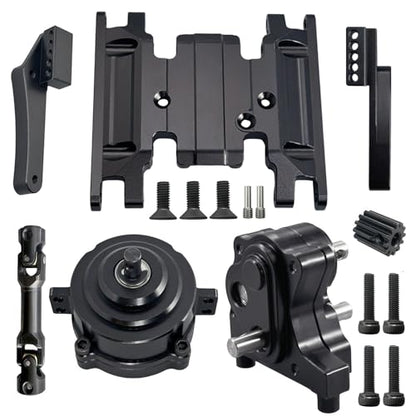 Front Planetary Gearbox Transfer Case Skid Plate Set with Short Drive Shaft for 1/10 RC Crawler SCX10 II Chassis (Black)