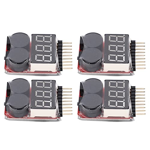 4 PCS Lipo Battery Voltage Tester Buzzer Alarm Compatible with for 2-8S RC Drone Quadcopter Car Boat LED Low Checker