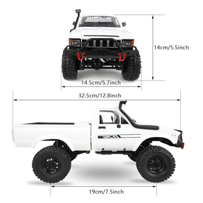 1/16 Scale RC Crawler, WPL C24-1 RC Truck RTR 4x4 Off-Road Pick-up Car 2.4GHz Remote Control RC Rock Crawler with Upgraded Battery & LED Lights