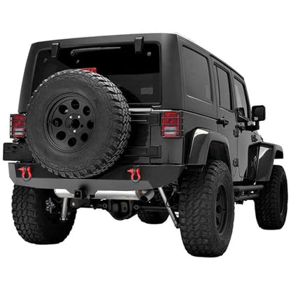 Rear Bumper for 2007-2018 Jeep JK, 2" Hitch Receiver and D-rings | Offroad Steel Bumper Full Width Fit for 2007-2018 Jeep Wrangler JK - size: 2007-2018 JK Rear Bumper