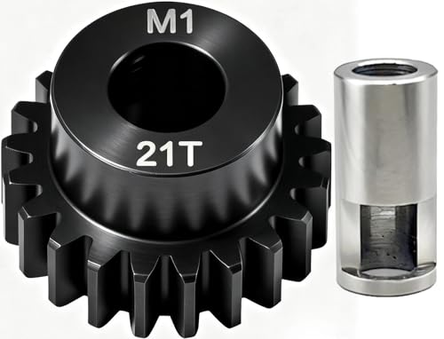 21T M1 8mm Steel Pinion Gear with 8mm to 5mm Adapter Shaft for Traxxas 1/5 X-MAXX 1/10 RC Car Buggy Truck, Available in 14T to 30T Mod 1 Motor Gear for Enhanced Performance and Durability - size: 21T