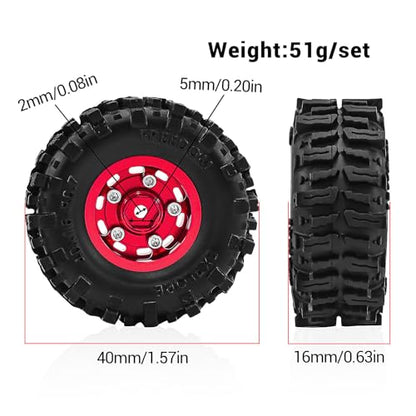 0.7 Inch RC Crawler Tires and Wheels Set 40×16mm for 1/30 Scale Axial SCX30 (Black) - color: Black