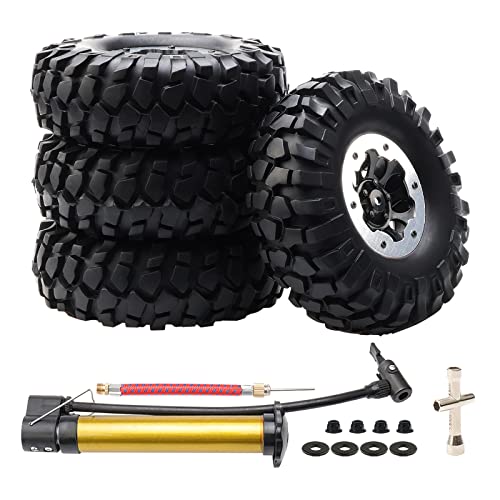 4-Pack 1.9 Inch OD 108mm Tires and 12mm Drive Hex Wheel Rims for 1/10 RC Rock Crawler Short Course Truck Traxxas Slash 4x4 VXL VKAR Redcat SCX10 CC01 RC4WD D90