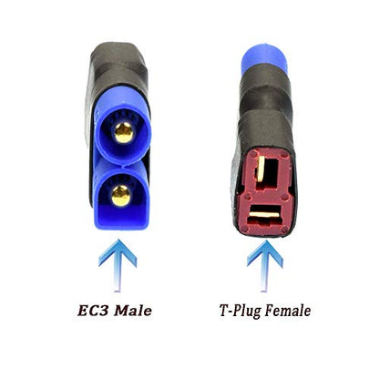 2pcs EC3 Male to T-Plug Female Connector Adapter and 2pcs EC3 Female to T-Plug Male Connector Adapter for RC Lipo Battery